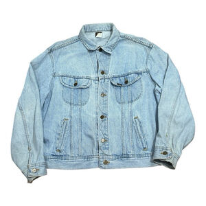 Vintage LEE Blue Denim Jean Trucker Work Biker Jacket Size L (?) PATD 153438